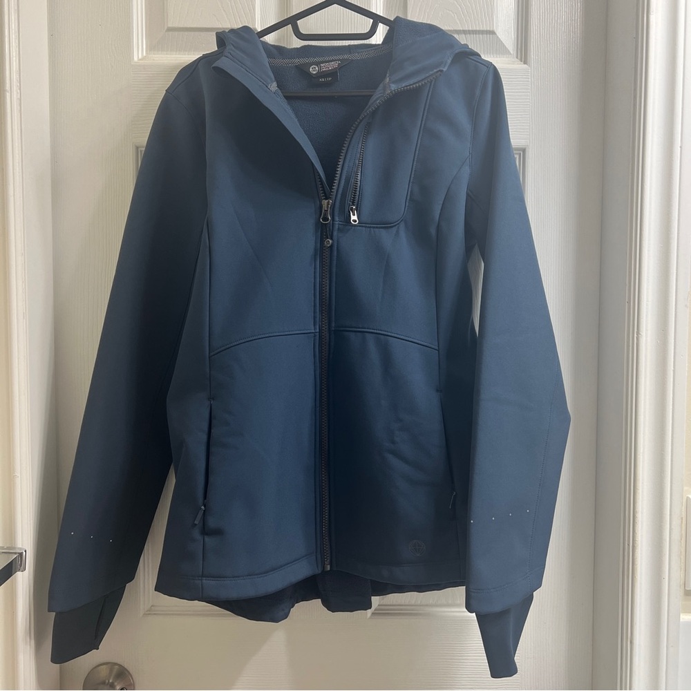 Mondetta Outdoor Performance Blue Water-Resistant Fleece-Lined Rain Jacket Coat